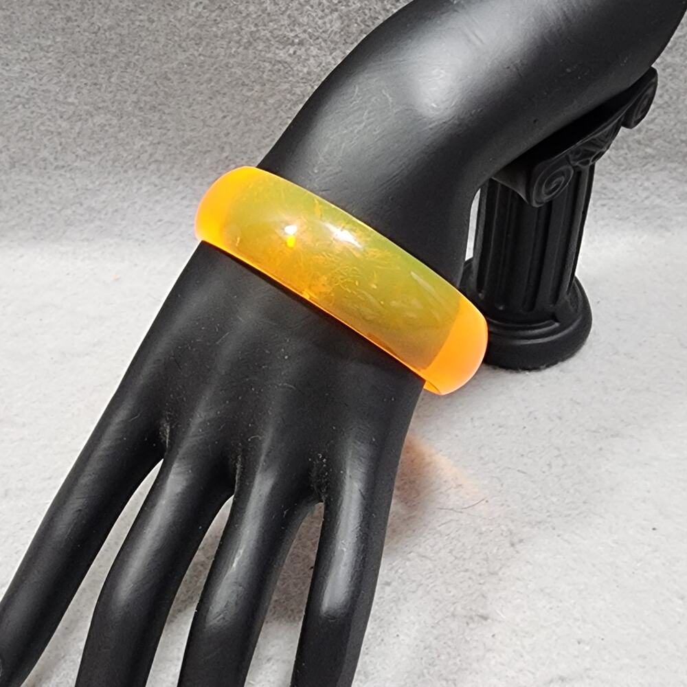 Chunky Translucent Orange Bangle Bracelet Smooth High Dome Profile Vintage 1970s